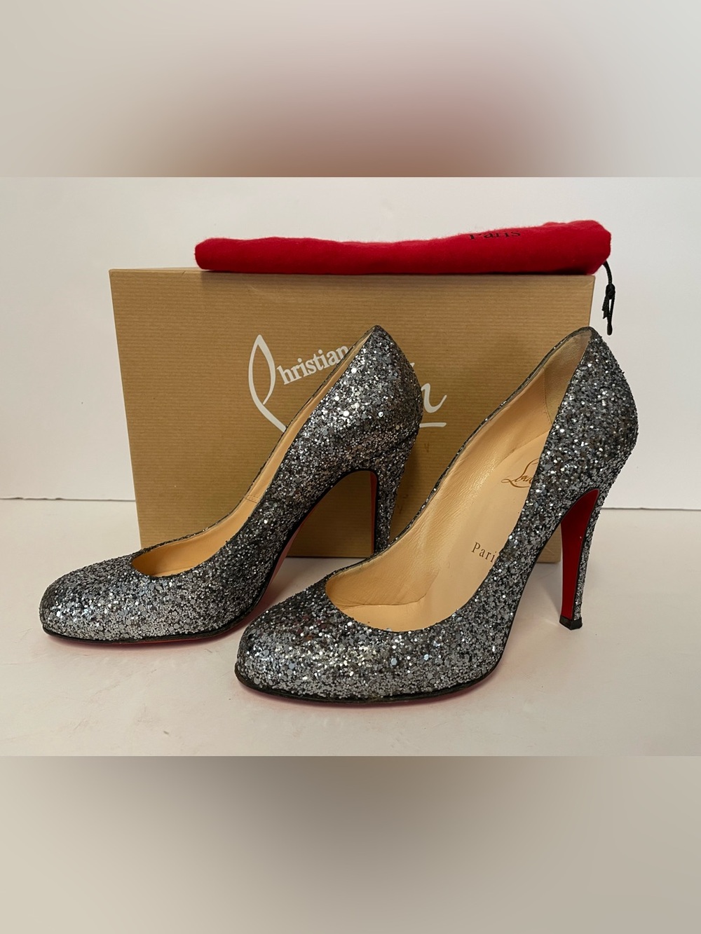 Christian Louboutin Ron Ron Dark Silver antracite Glitter Stiletto Pumps 37.5